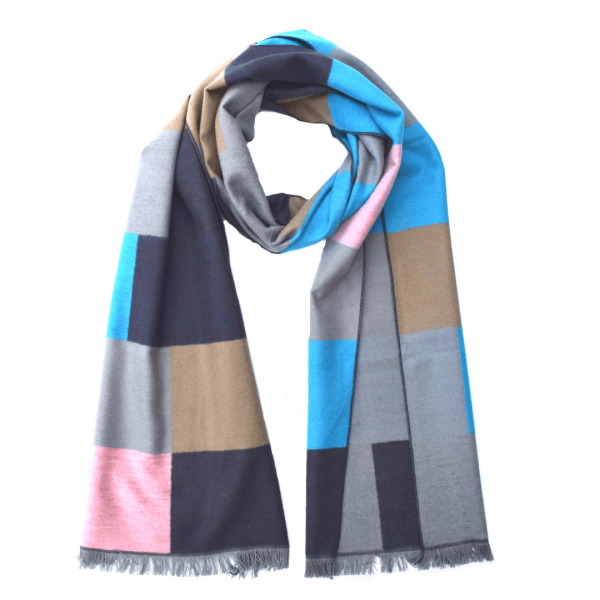 Scarf Shawl 100% Silk Flannel Jacquard Block Black Blue Pink